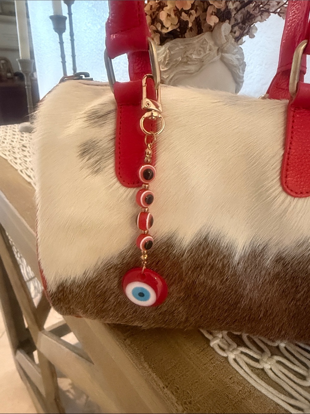 Cowhide Red Hot Ranch Charm Satchel - Picture 3 of 5